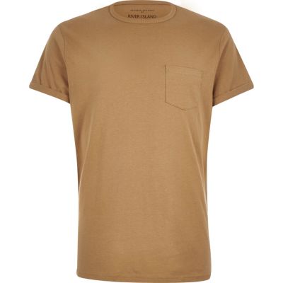 Brown chest pocket t-shirt